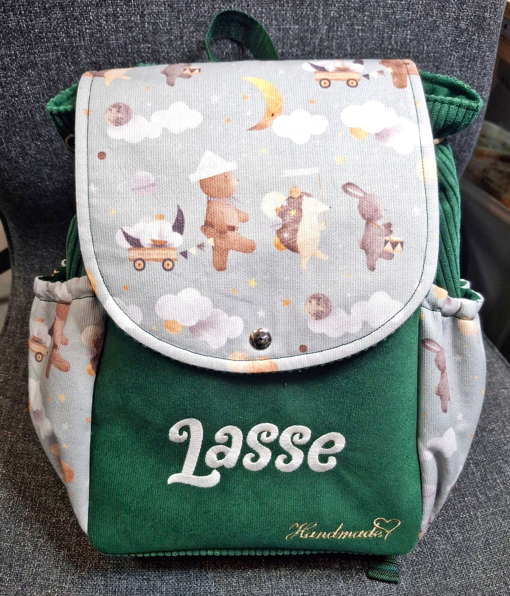 Personalisierter Kleinkind Rucksack aus Cordstoff Kindergarten children's backpack