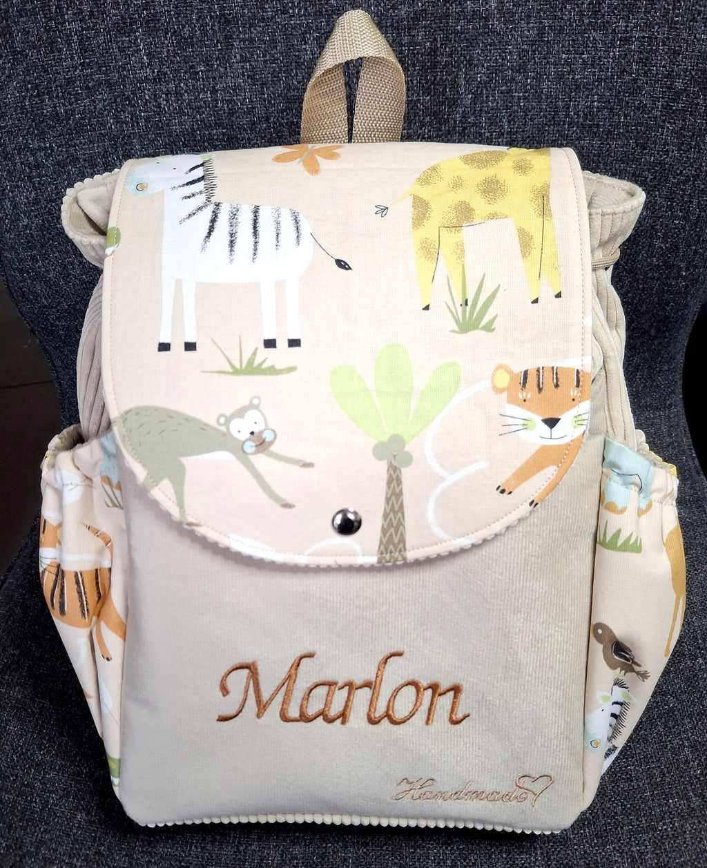 Personalisierter Kleinkind Rucksack aus Cordstoff Kindergarten children's backpack
