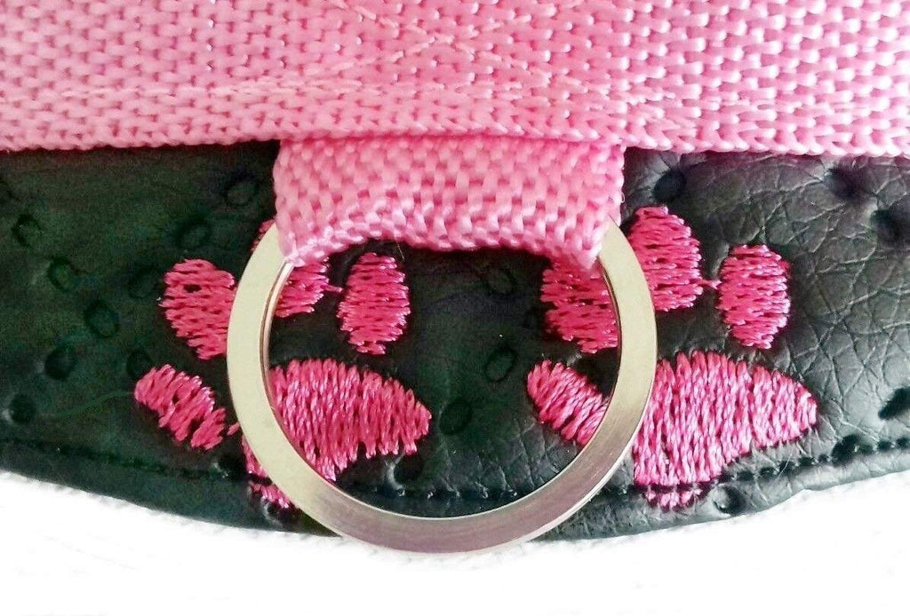 Hundegeschirr Kunstleder Schwarz/Rosa mit Namen bestickt