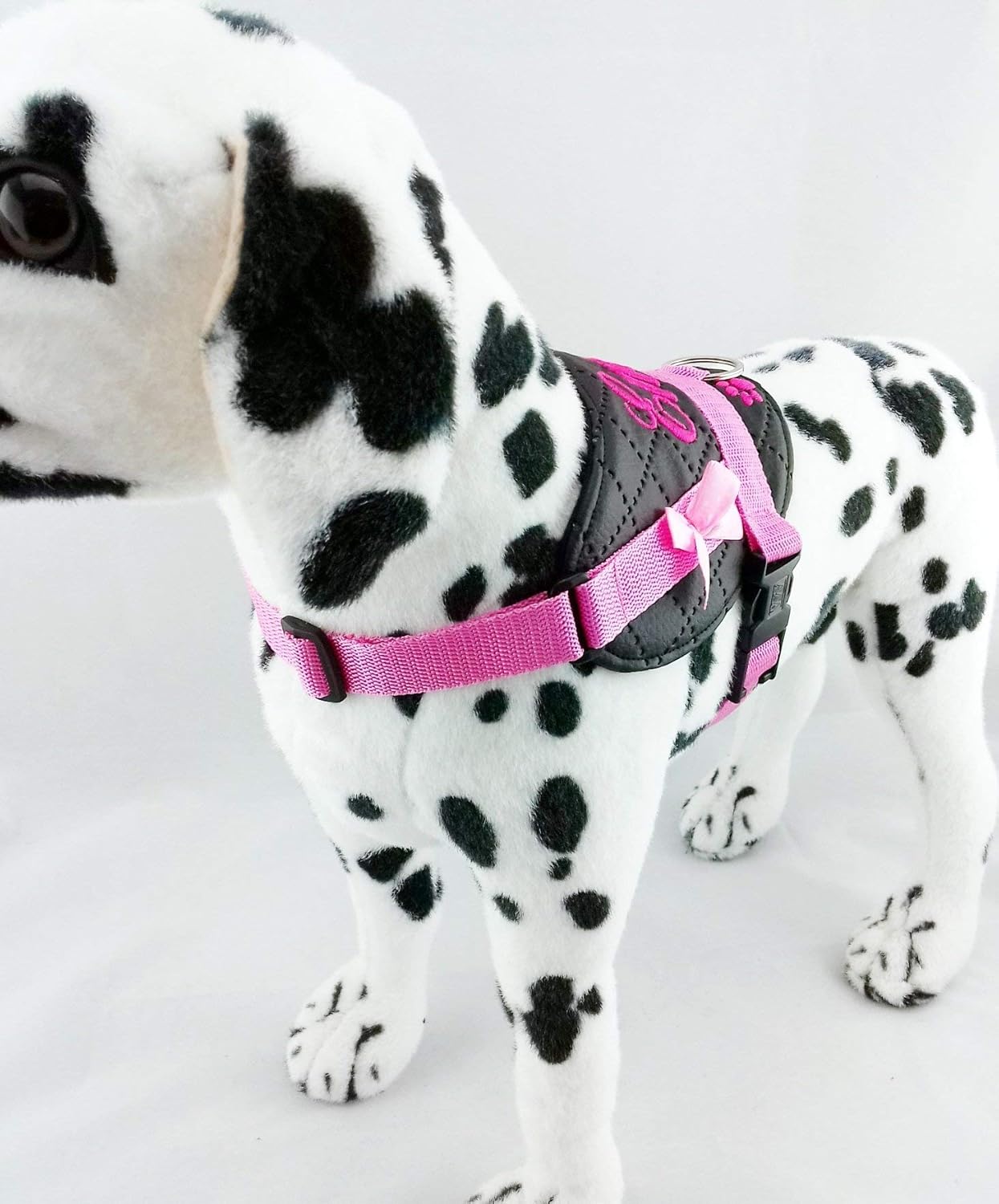 Hundegeschirr Kunstleder Schwarz/Rosa mit Namen bestickt