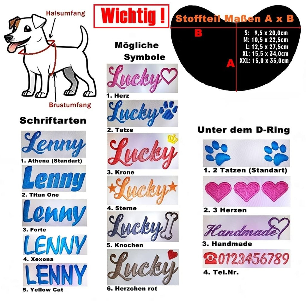 Hundegeschirr Kunstleder Schwarz/Rosa mit Namen bestickt