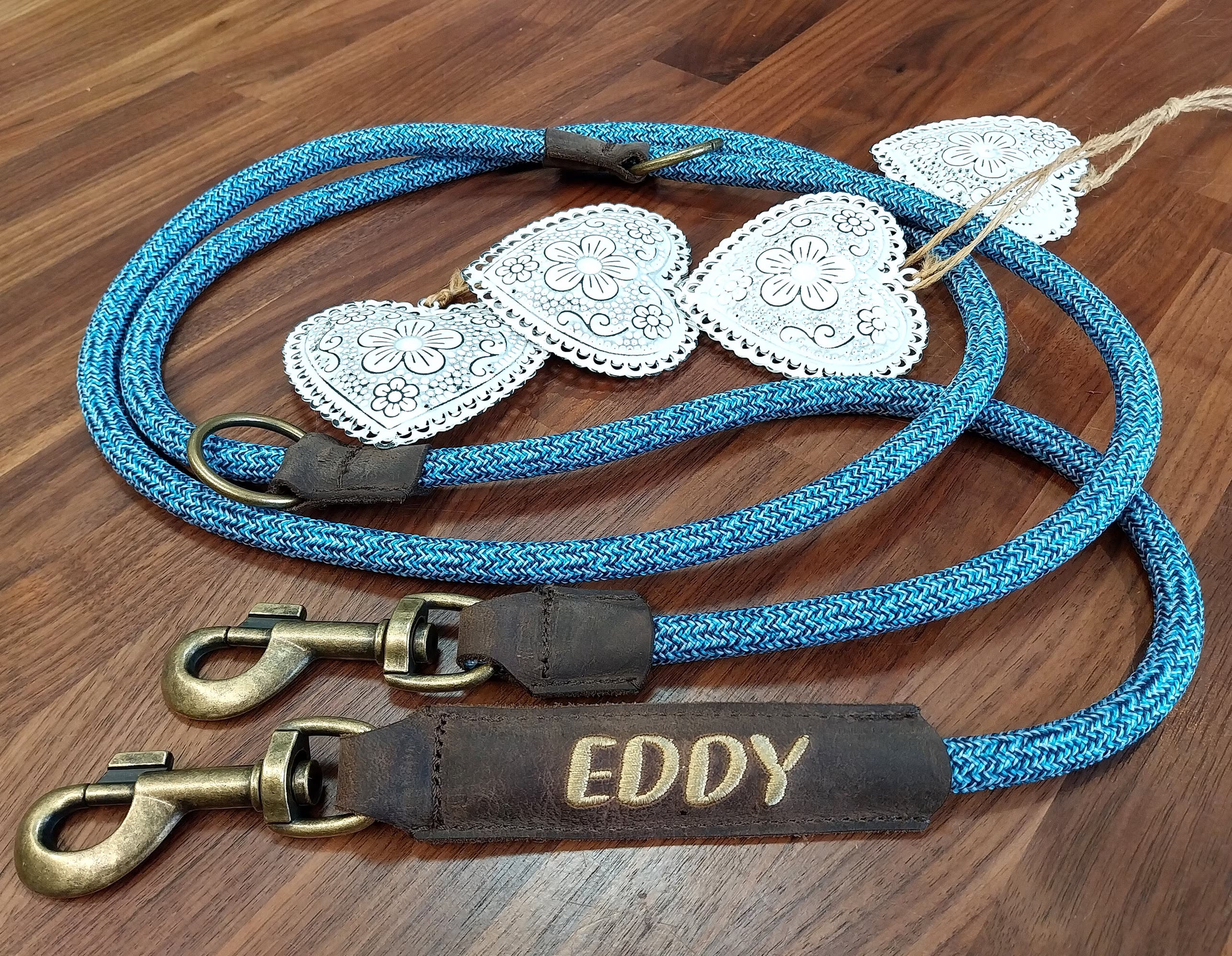 Tauleine personalisiert, mit Echtleder, Altmessing, Hundeleine