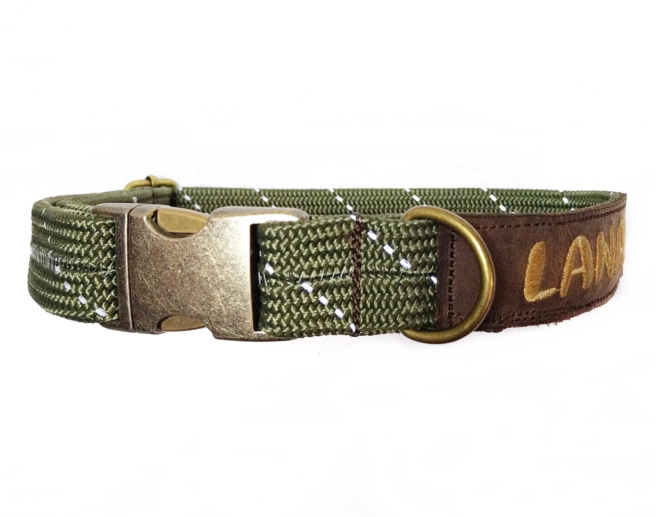 Tau Hundehalsband personalisiert, mit Echtleder, Altmessing