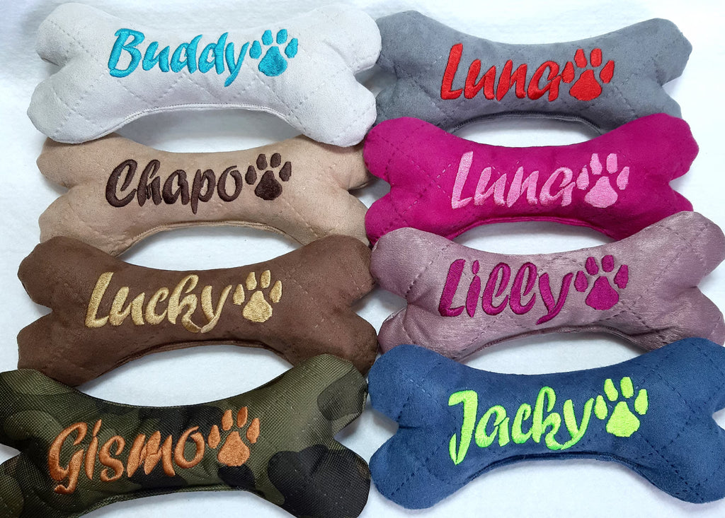 Hundespielzeug Knochen personalisiert, bestickt