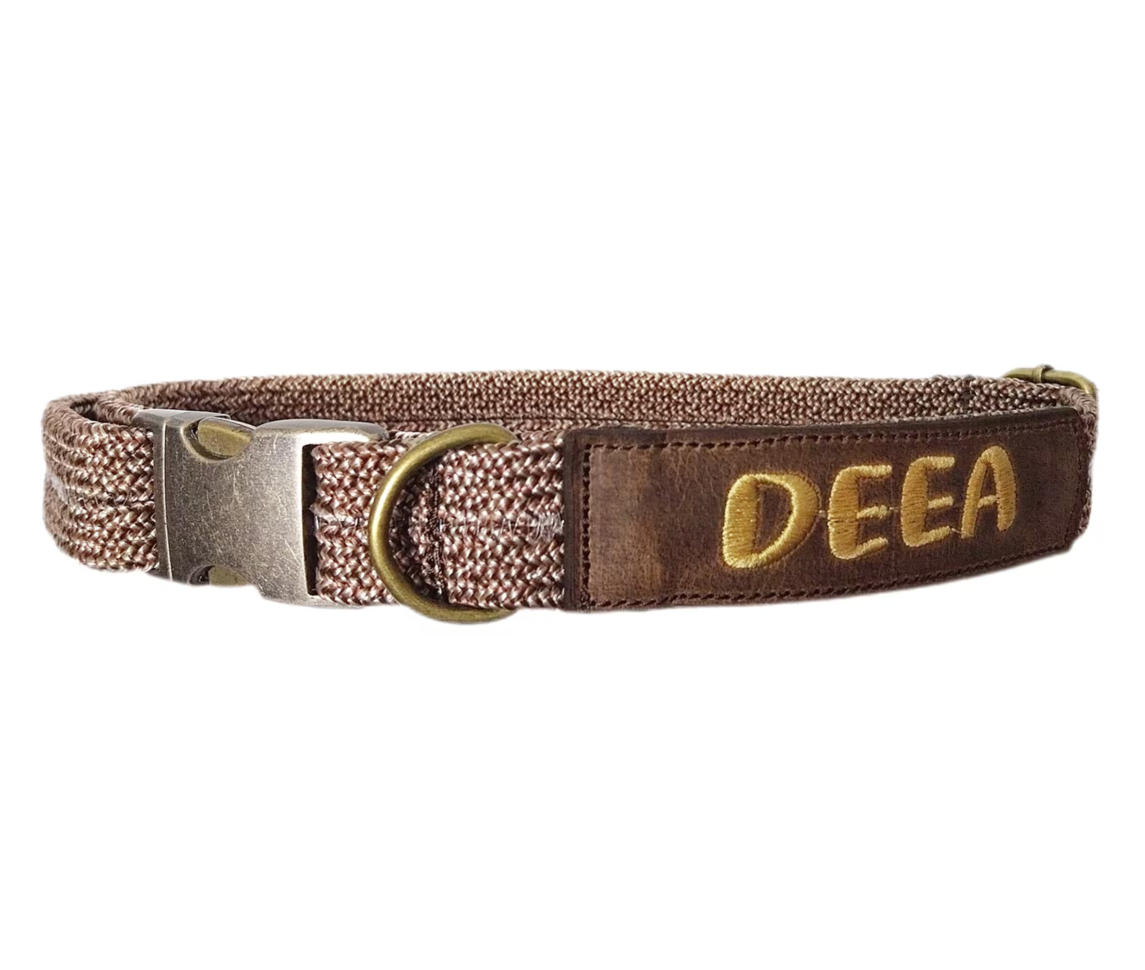 Tau Hundehalsband personalisiert, mit Echtleder, Altmessing