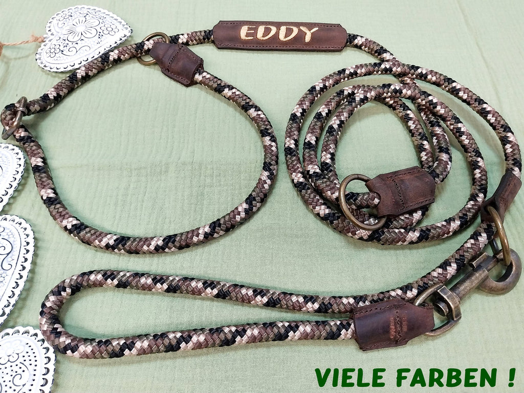 Tau Retrieverleine personalisiert, mit Echtleder, Altmessing, Hundeleine