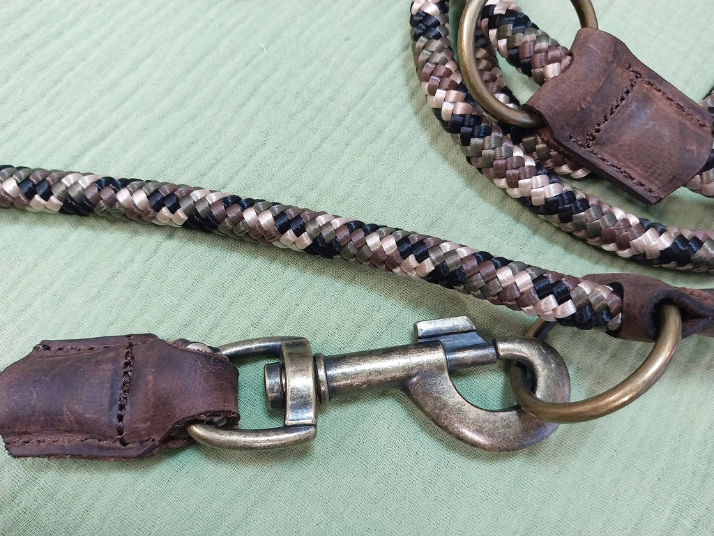 Tau Retrieverleine personalisiert, mit Echtleder, Altmessing, Hundeleine