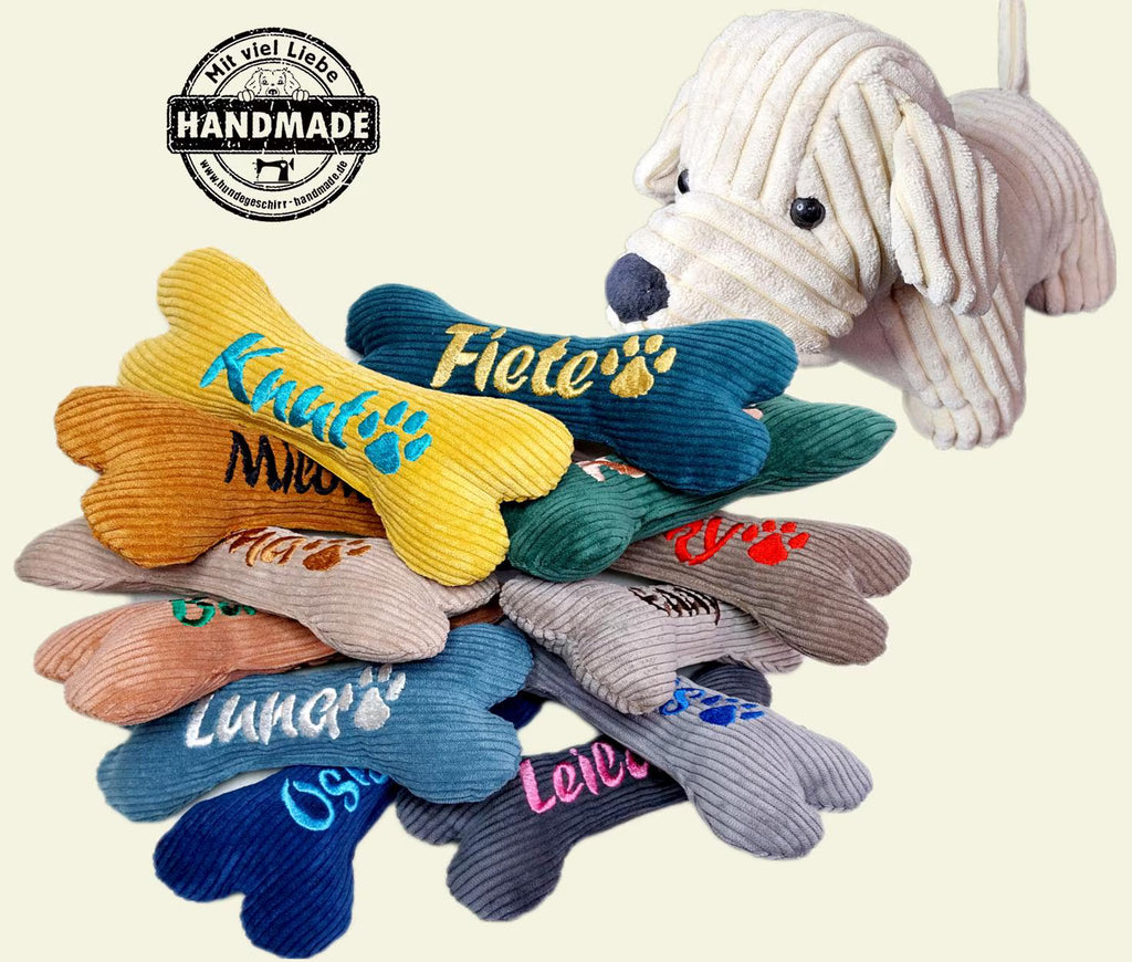 Hundespielzeug Knochen personalisiert, bestickt