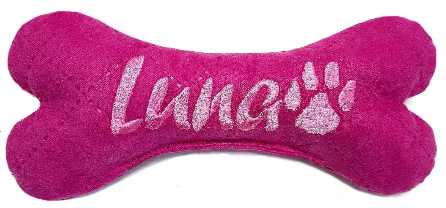 Hundespielzeug Knochen personalisiert, bestickt